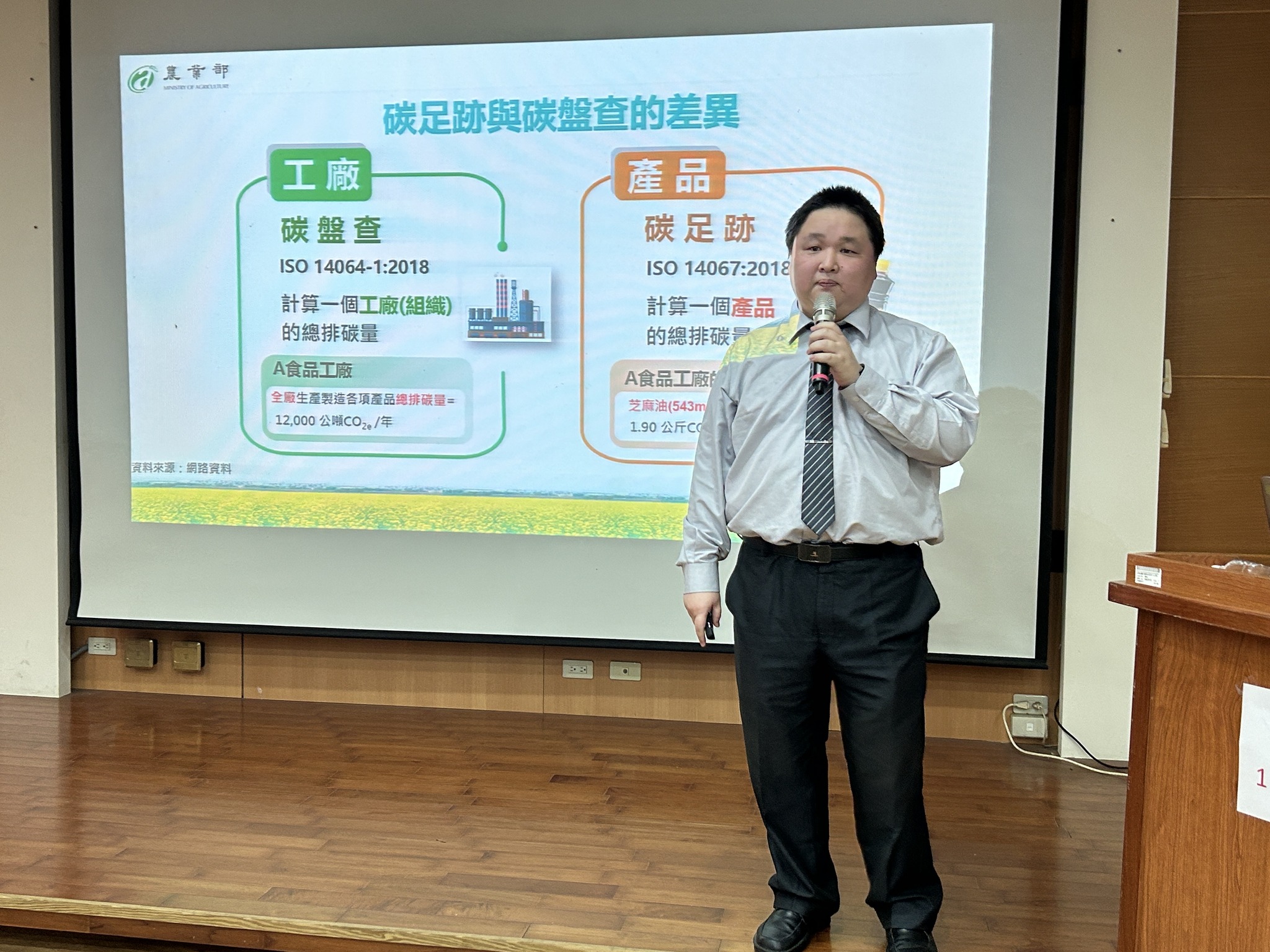 農科院王慶泰助理研究員講授組織溫室氣體盤查與揭露制度。