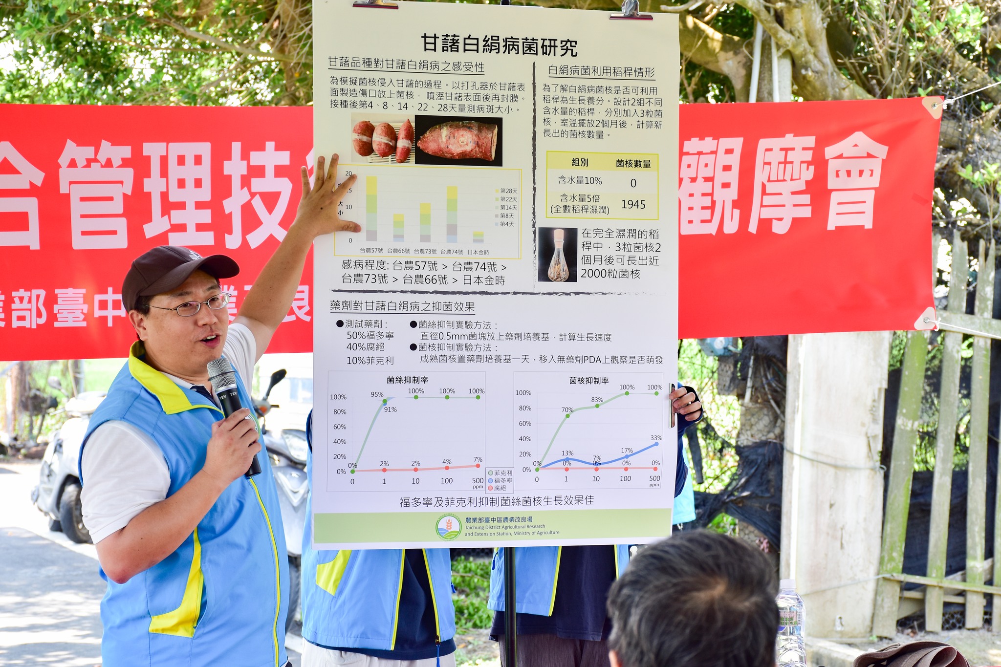 王照仁副研究員說明甘藷白絹病管理技術。