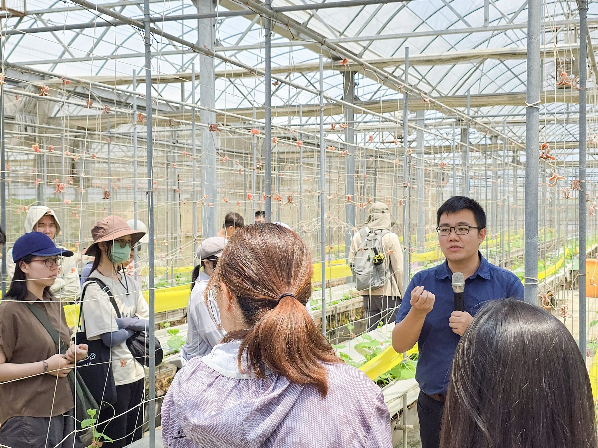 林煜恒副研究員講解設施蔬菜栽培模式及本場試驗研究成果。