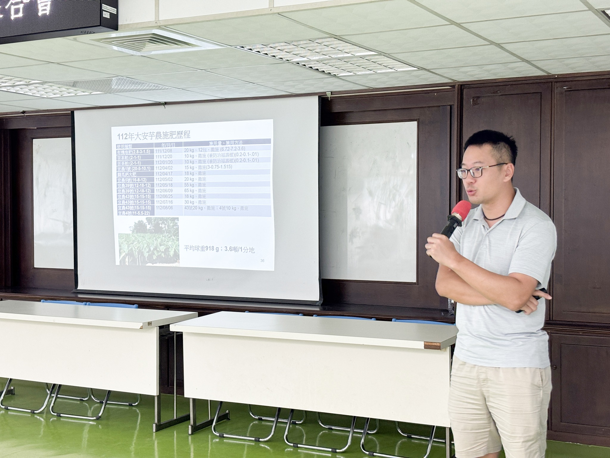 錢昌聖副研究員分享芋頭栽培管理關鍵技術。