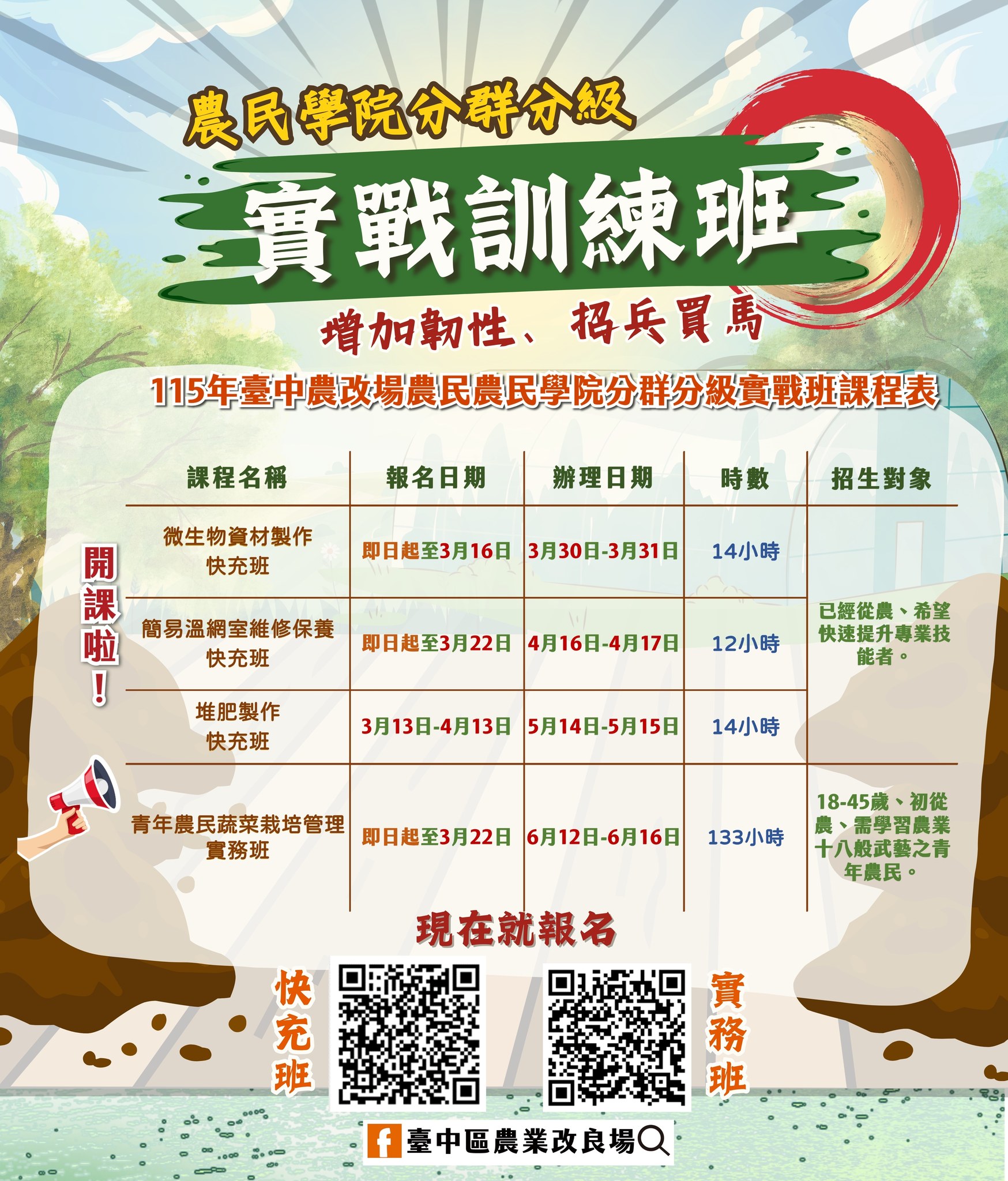 03月13日 115年度農民學院分群分級 實戰訓練班 現正熱烈招生中～