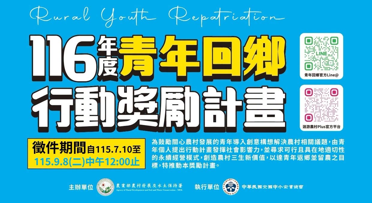 07月15日 【政府計畫訊息轉知】116年青年回鄉行動獎勵計畫