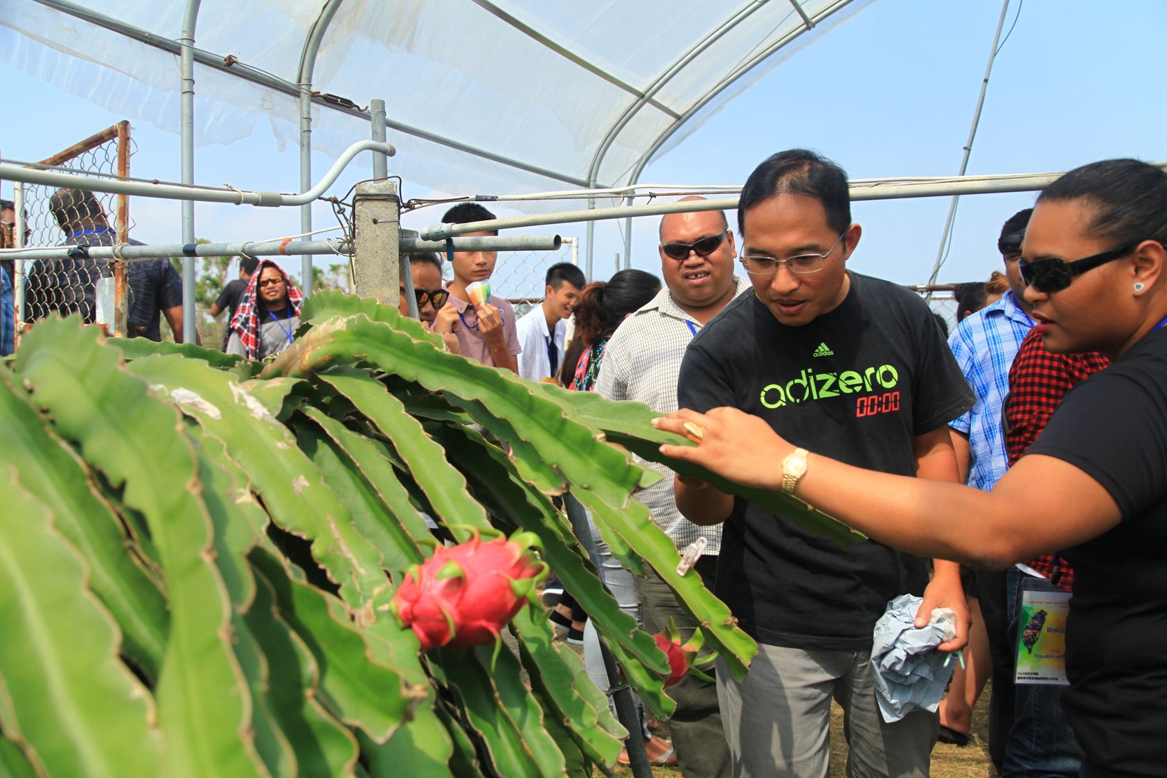 臺中場果樹研究室葉文彬助理研究員帶領參觀場區果園並解說果樹栽培現況。