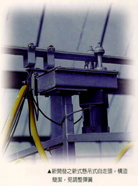 新開發之新式懸吊式自走頭，構造簡潔，免調整彈簧