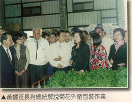 黃螺班長為總統解說菊花外銷包裝作業