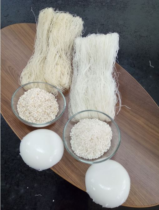 中秈育 837 號所製之米粉絲與碗粿較市售產品潔白。